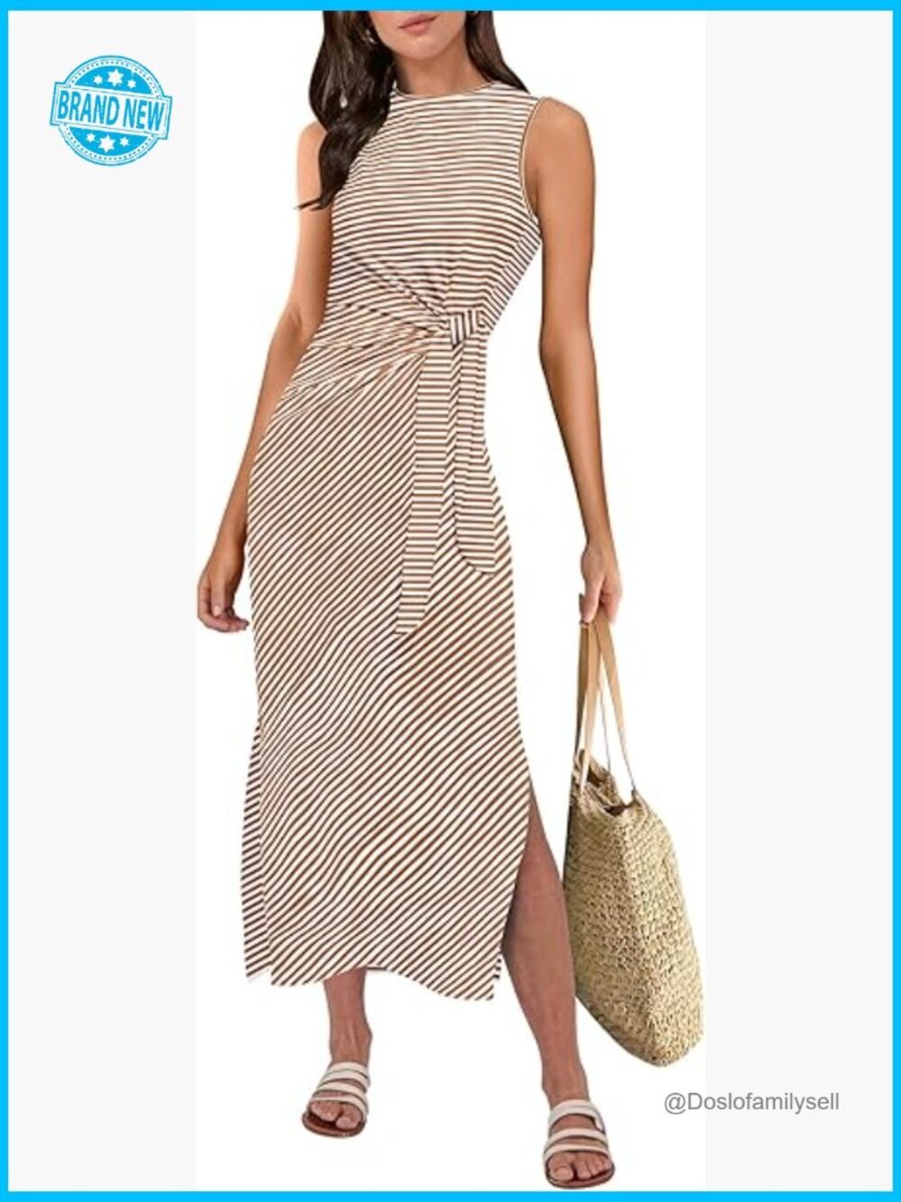 Sleeveless Midi T-Shirt Dress with Tie Waist and Side Slit